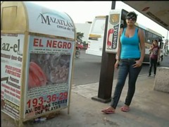 Sexy brunette Latina babe in huge boobs candid video