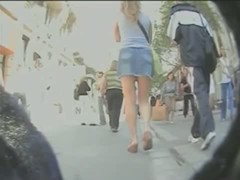 Short jeans skirt practically begging to appear in an upskirt video