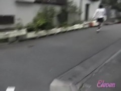 Amorous petite Japanese sweetie flashes her booty during fast sharking scene