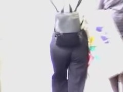 Thong is between butt cheeks of cute change room girl