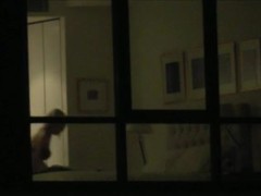 hotel Window voyeur, catches MILF playing