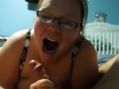 Chubby nerdy girl with glasses facial cumshot compilation