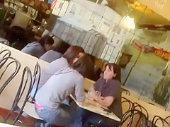 Girl's upskirt thong caught on cam at a mall's cafe