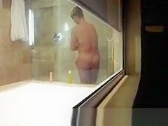 Blonde babe shower spy cam scenes spied through window