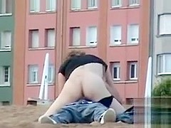 Young European lovers has hot morning sex on the sandy beach
