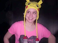 Cute teen wearing Pikachu hat gets several anal creampies
