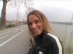 Hard dick pleases by her wet mouth outdoor