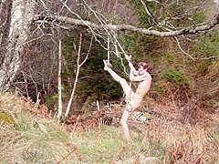 Naked self bondage in the woods gone wrong