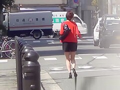 Japanese women tease man in public via handjob Subtitled