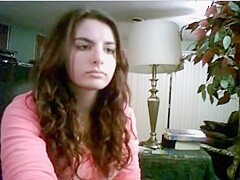18yo brunette US girl playing omegle game in daddys office dancing