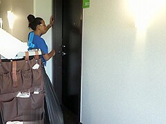 ROOM SERVICE! Slutty Latina maid Jolla fucks hotel guest and makes a mess in the room.