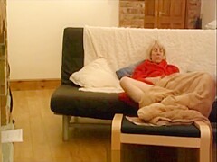 My mom home alone masturbating in living room. Hidden cam
