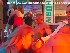 Bi pornstars having fun in a club