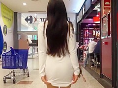 Public Asian Dildos Her Ass & Squirts on Grocery Store Floor