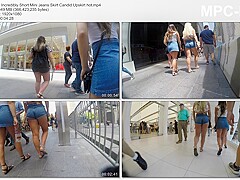 Street candid clip with the view of shorts up skirt