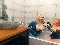 Bath Relax In Latex Rubber With Milk Romantic Funny Fetish Video